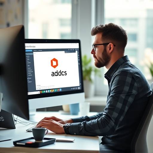 A graphic designer creating a logo on a computer screen